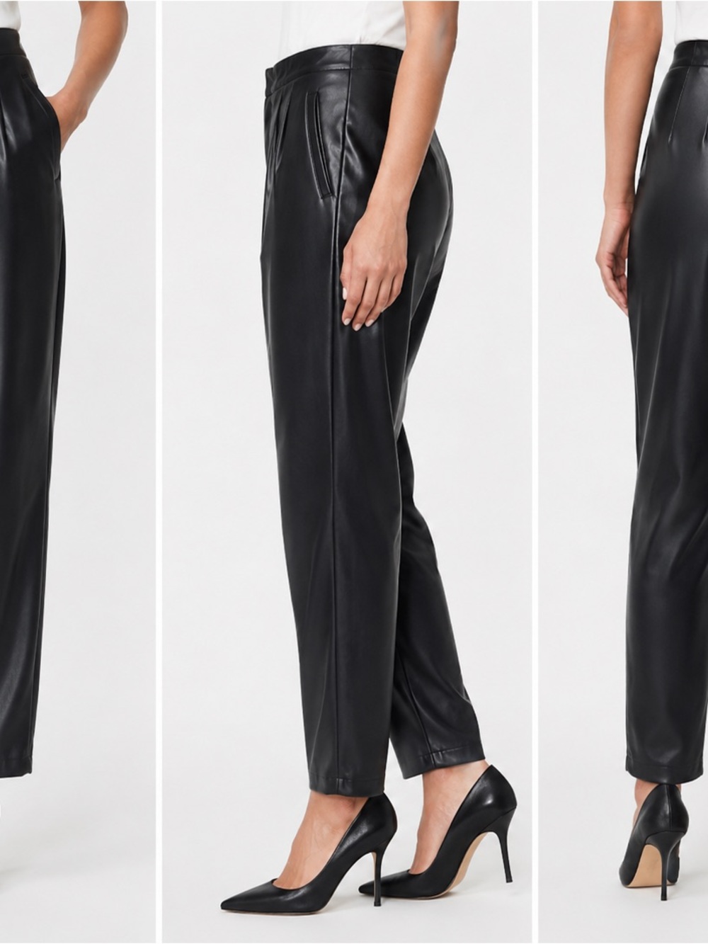 Zara Black Faux Leather High Waist Tapered Pants Women’s Medium Chic Minimalist